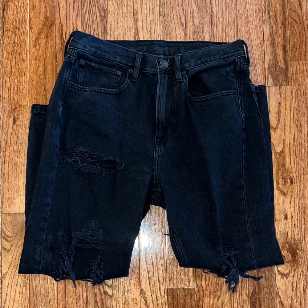 American Eagle Black Distressed High Rise Denim Jeans Women’s Size 6 Short